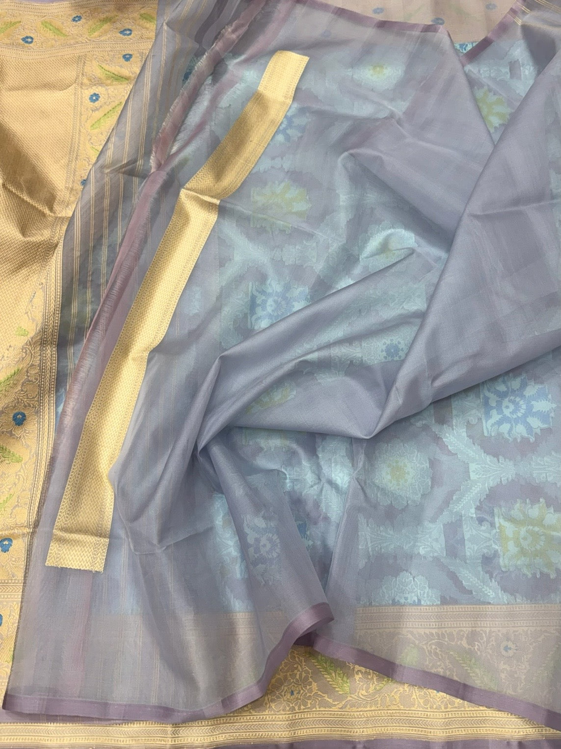 Sky Blue Handwoven Pure Banarasi Organza Silk Saree