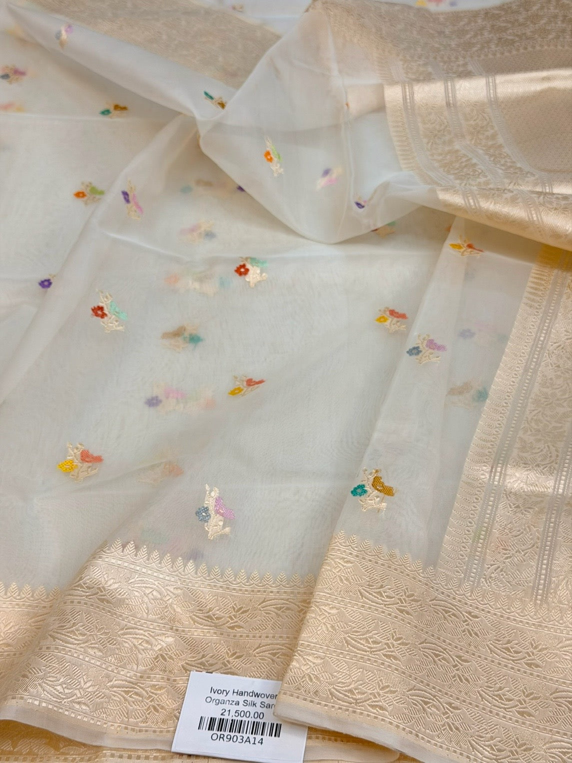 Ivory Handwoven Pure Banarasi Organza Silk Saree