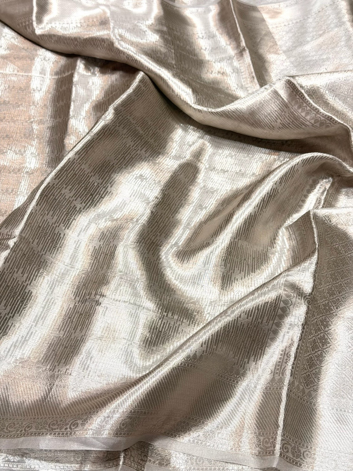 Champagne Silver Banarasi Pure Tissue Brocade Silk Saree – Festive & Wedding Saree