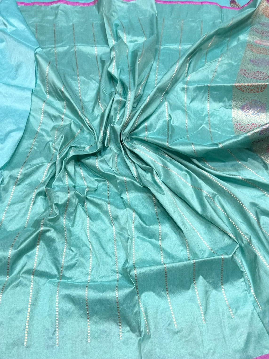 Sky Blue Handwoven Pure Banarasi Silk Saree | Pure Katan Silk | Kadwa Weave | HMR Handlooms