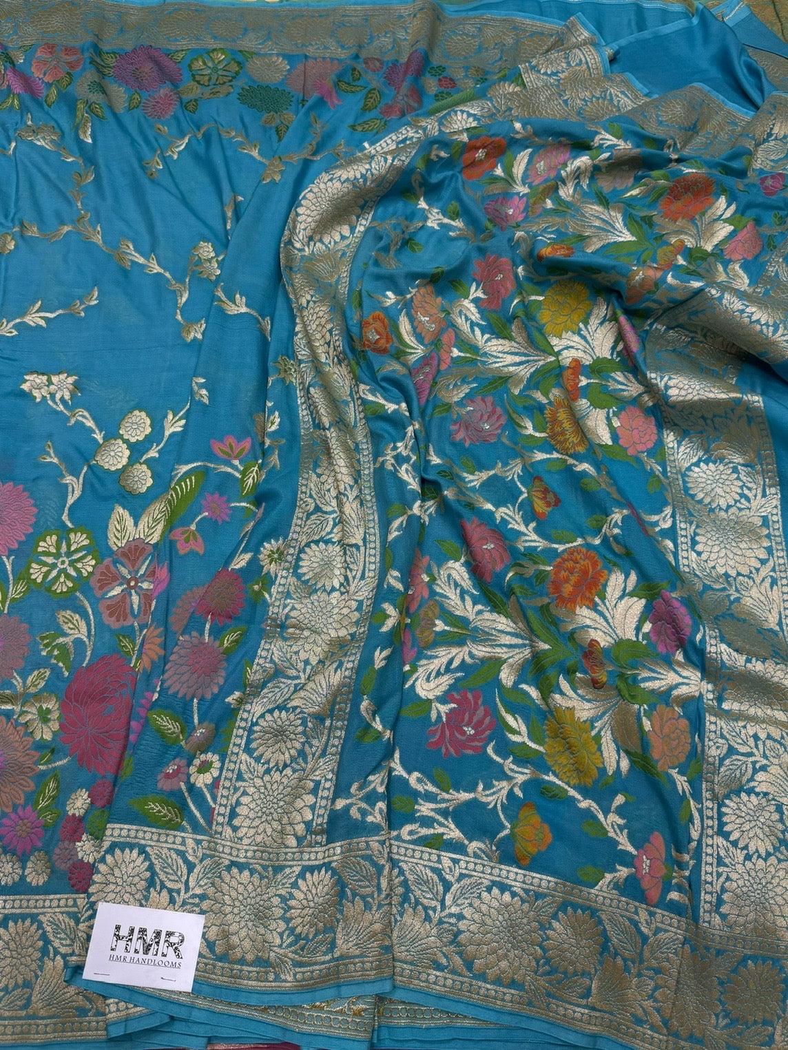 Sky Blue Pure Banarasi Chiffon Georgette Saree