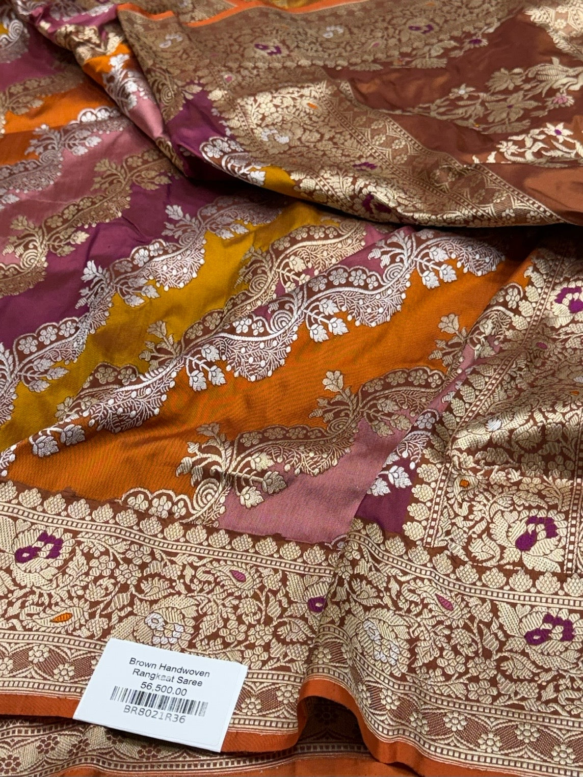 Brown Handwoven Pure Banarasi Rangkaat Silk Saree
