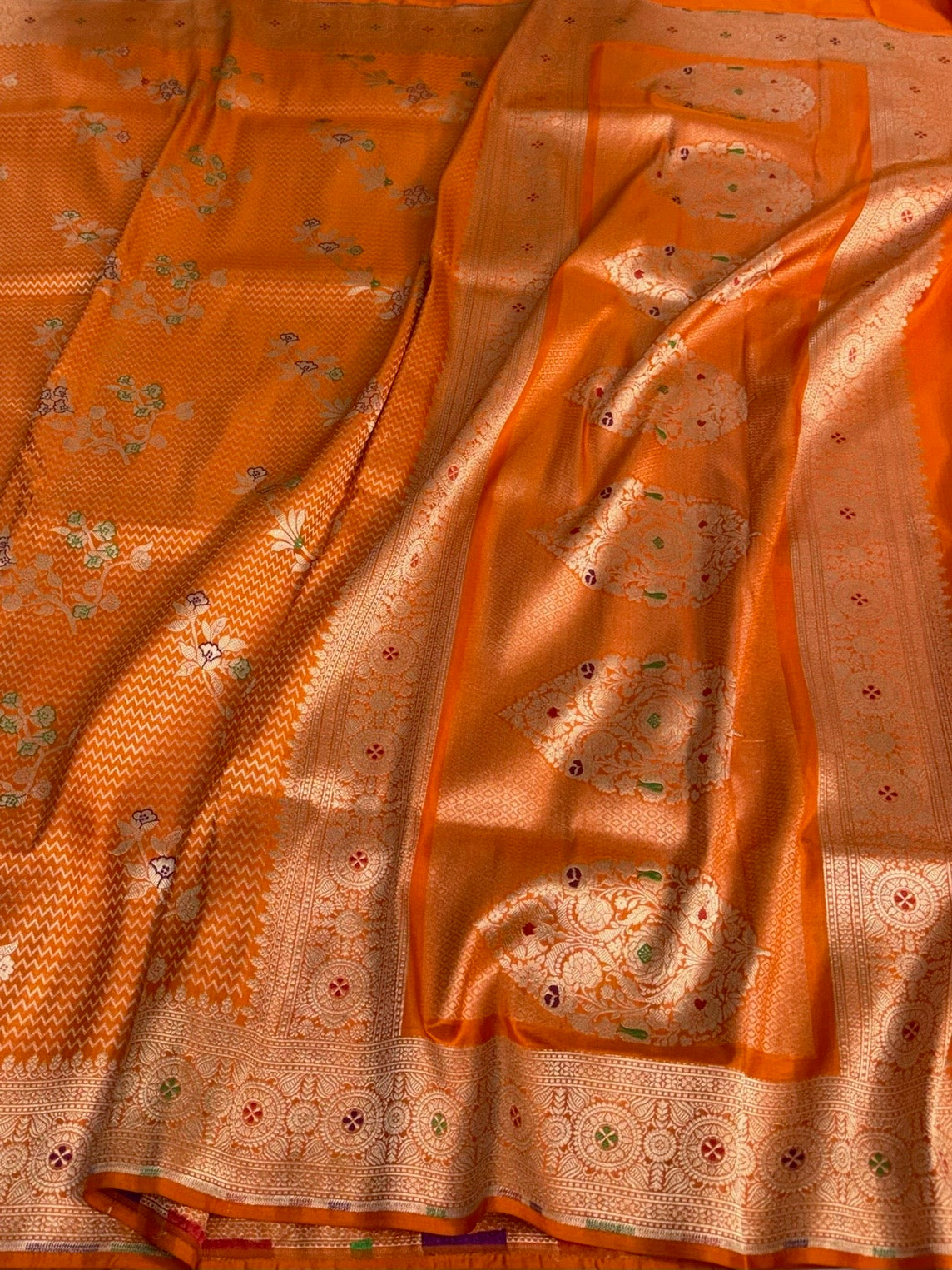 Orange Minakari Banarasi Pure Katan Silk Brocade Saree