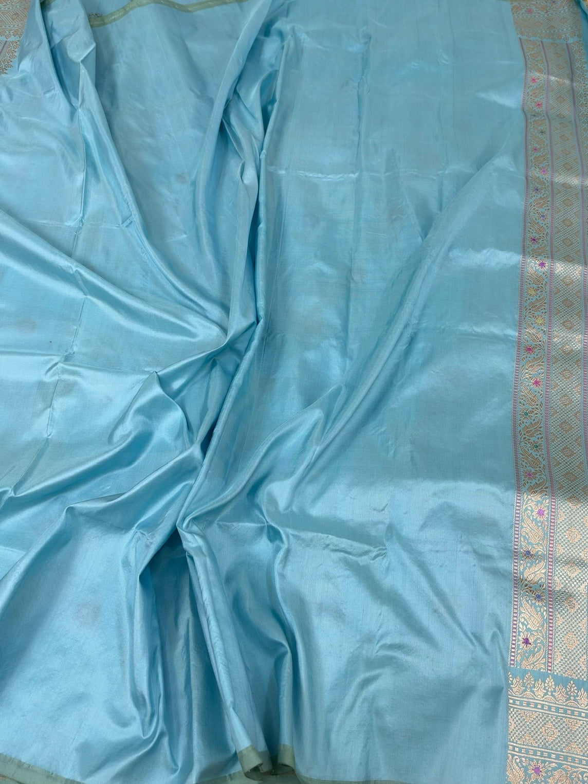 Sky Blue Handwoven Pure Banarasi Silk Saree