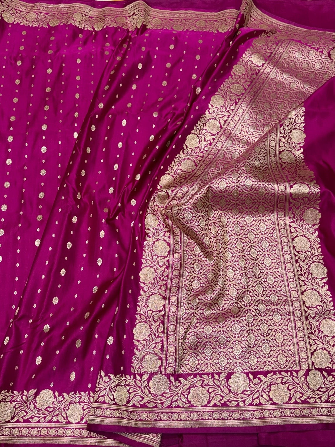 Rani Pink Handwoven Vintage Pure Banarasi Satin Silk Saree