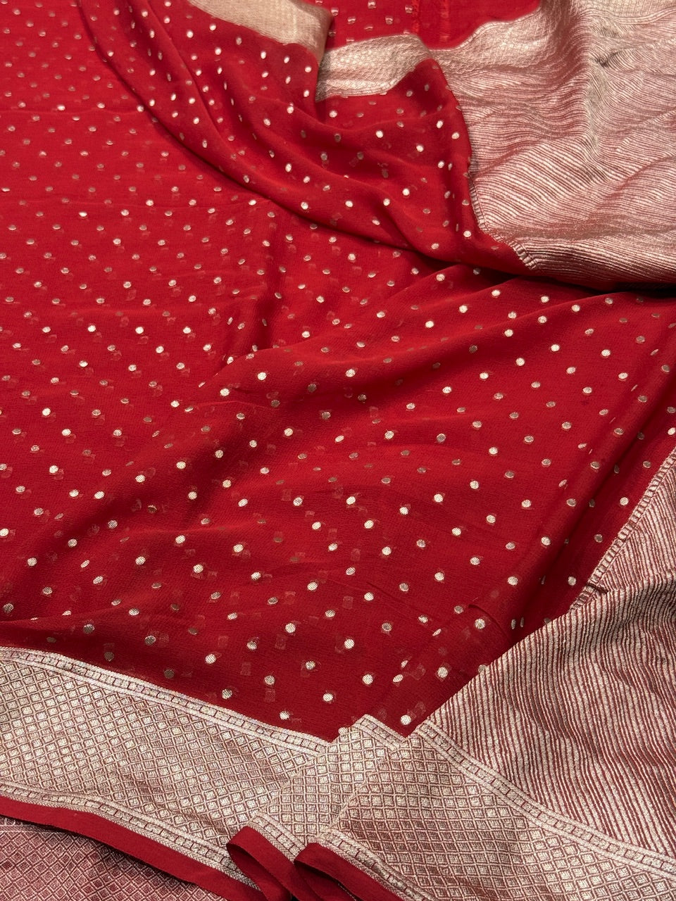 Red Banarasi Pure Chiffon Georgette Saree
