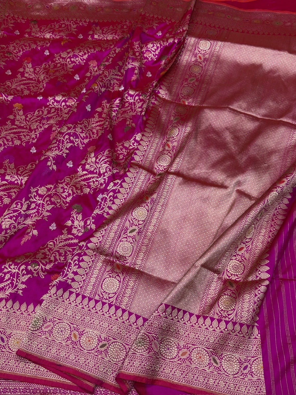 Rani Pink Handwoven Pure Banarasi Silk Saree