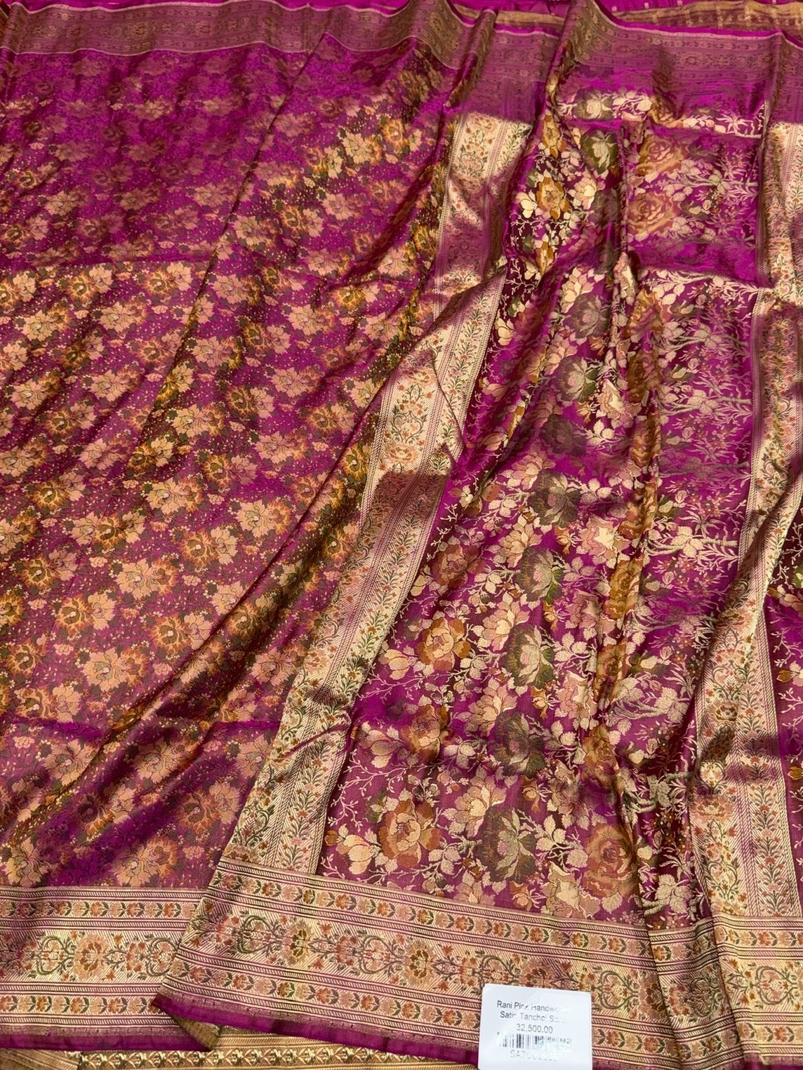 Rani Pink Handwoven Pure Banarasi Satin Tanchoi Silk Saree