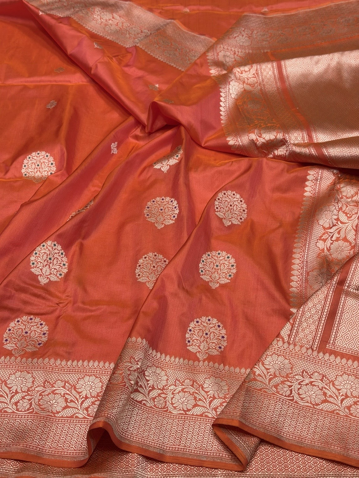 Sunset Orange Handwoven Pure Banarasi Silk Saree