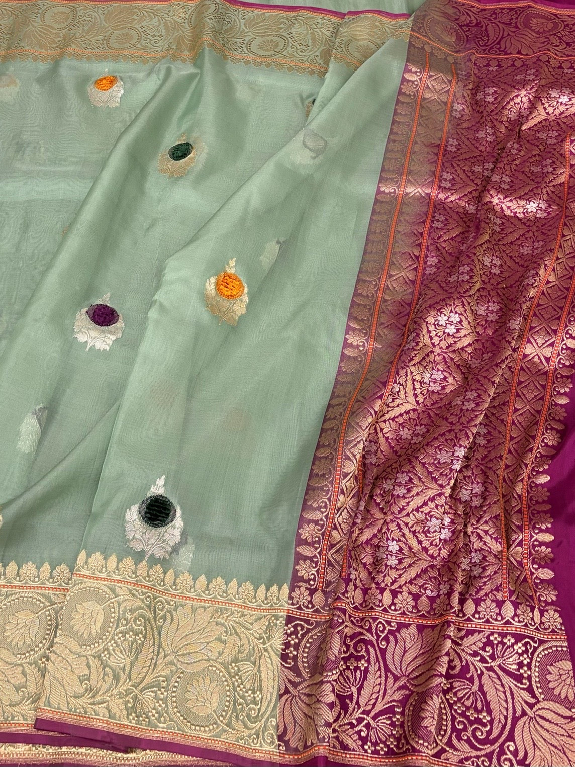 Sage Green Handwoven Pure Banarasi Ektara Organza Silk Saree