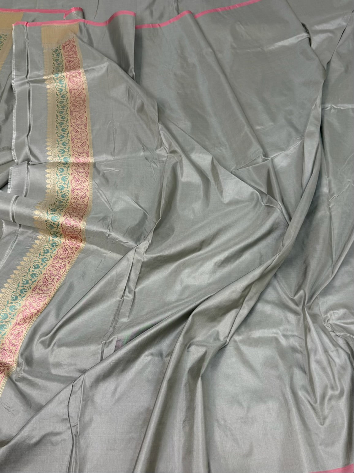 Ash Grey Handwoven Pure Banarasi Katan Silk Saree