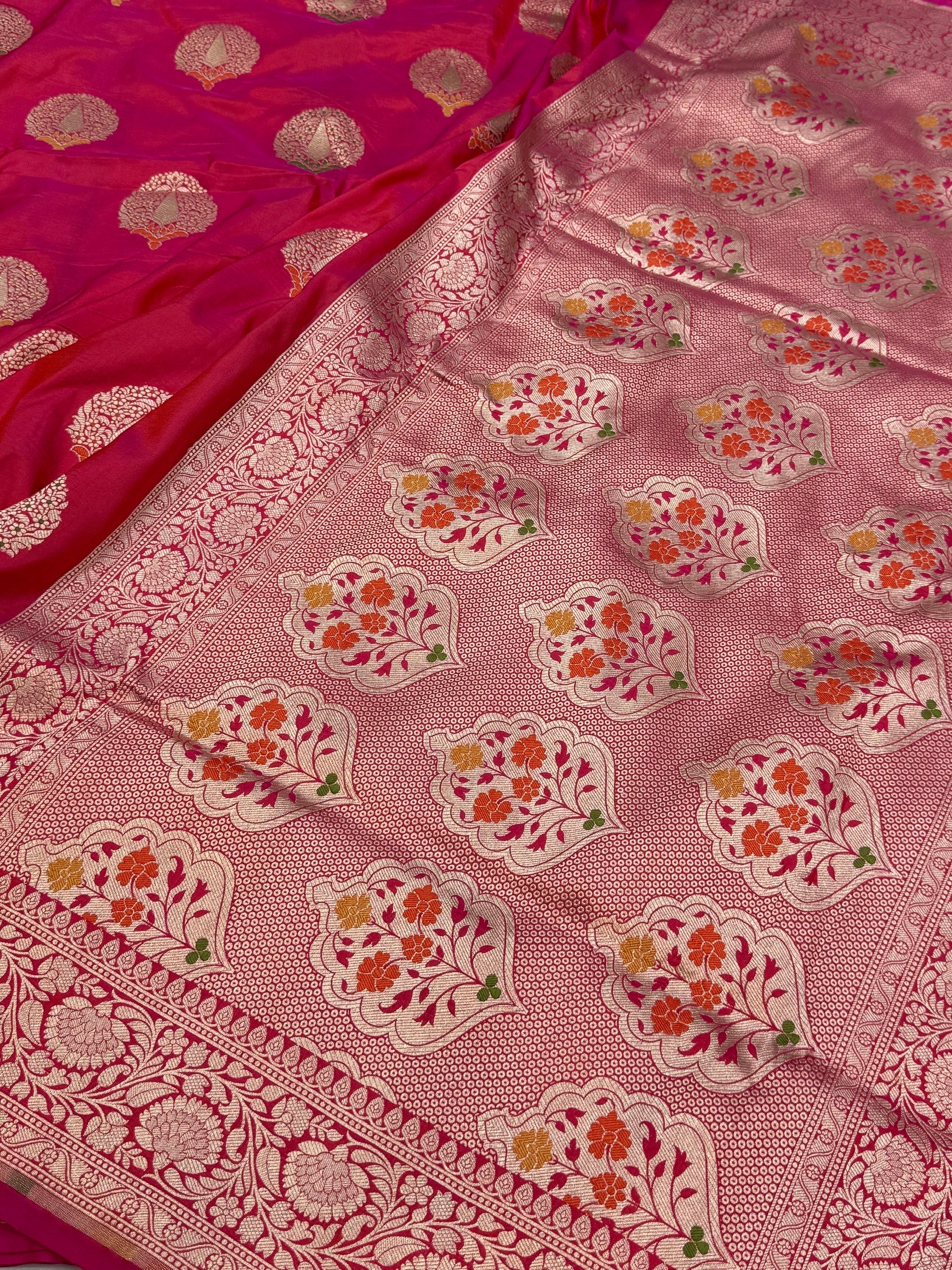 Rani Pink Banarasi Minakari Pure Silk Saree