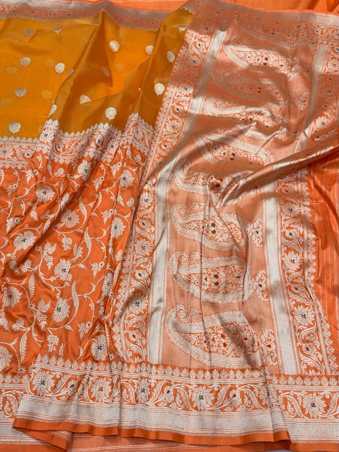 Orange Handwoven Pure Banarasi Silk Saree