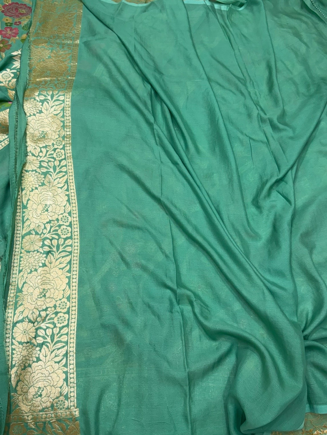Sea Green Pure Banarasi Chiffon Georgette Saree