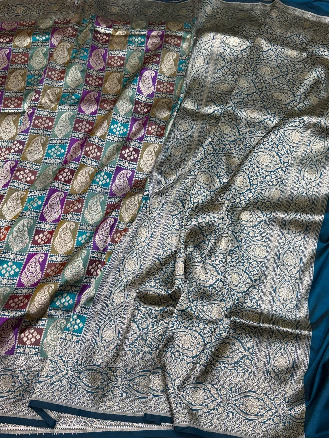 Multicolour Banarasi Pure Silk Saree – Cutwork Weave in 100% Pure Katan Silk