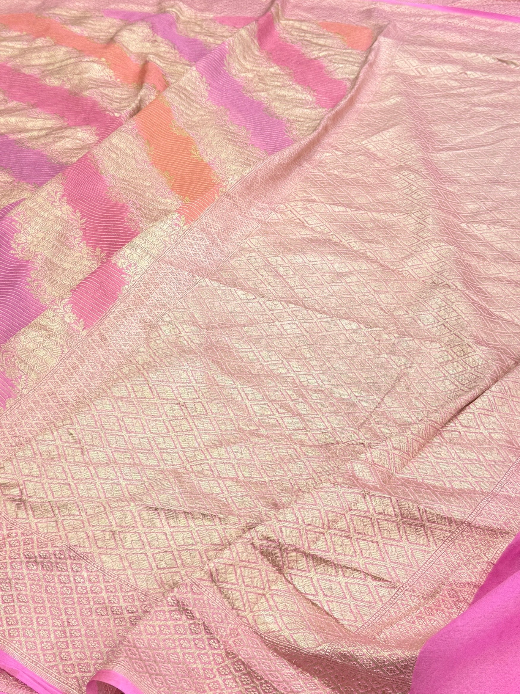 Baby Pink Pure Banarasi Chiffon Georgette Saree