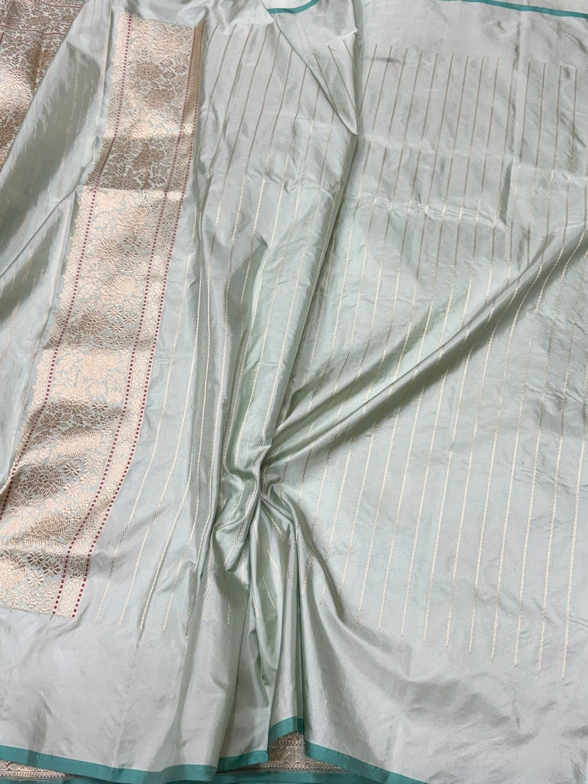 Char Bagh Sage Green Handwoven Pure Banarasi Silk Saree