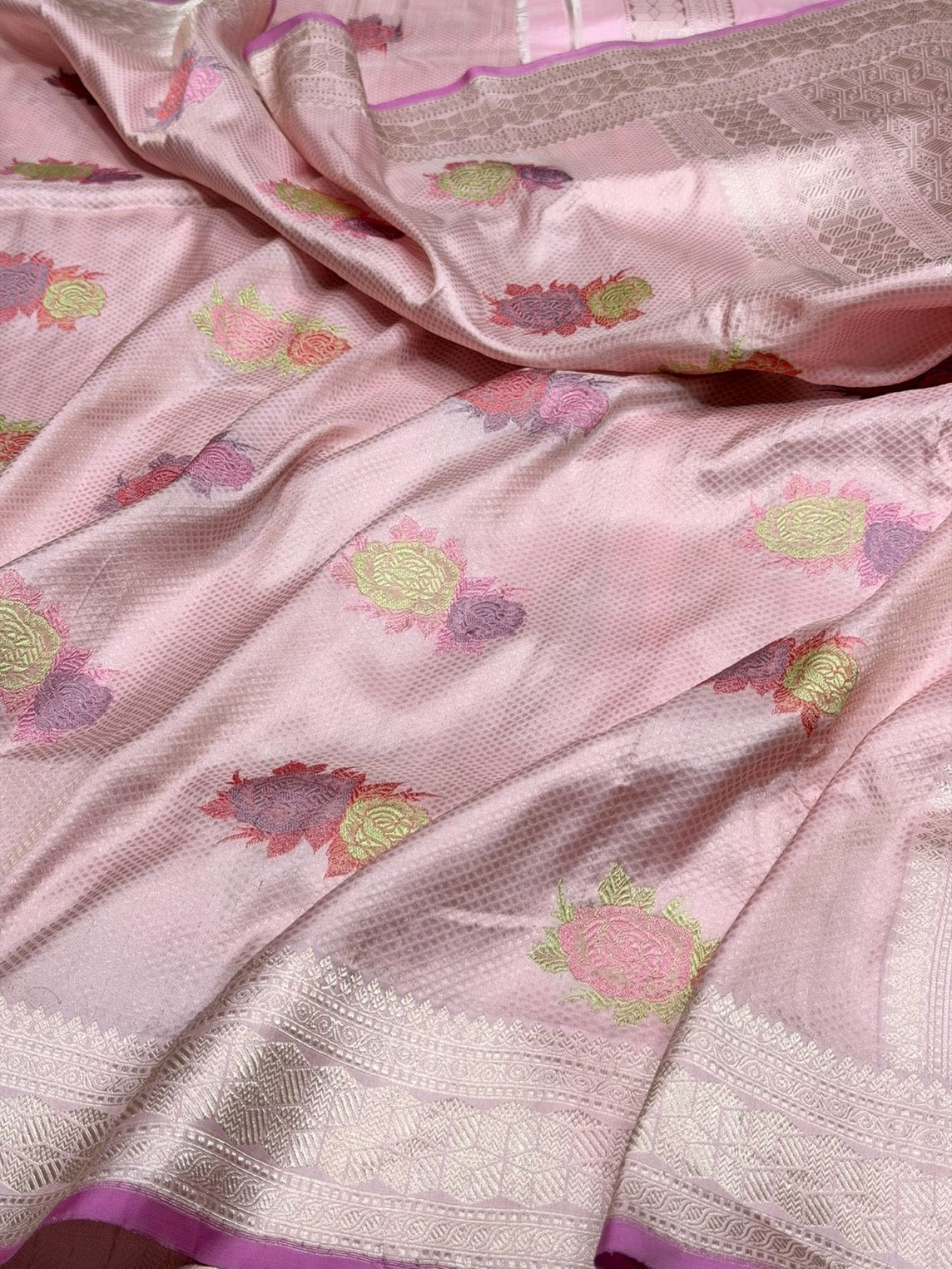 Baby Pink Handwoven Pure Banarasi Silk Brocade Saree