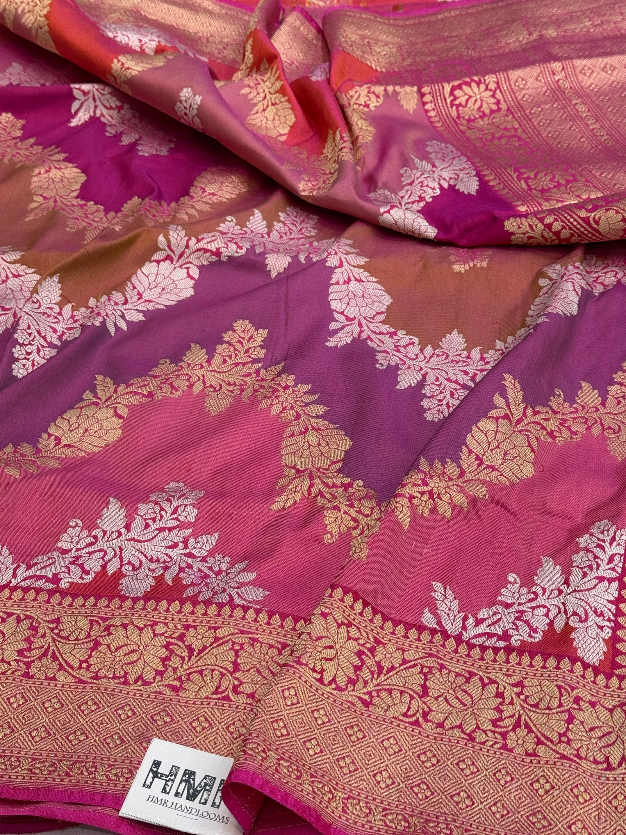 Rani Pink Handwoven Pure Banarasi Rangkaat Silk Saree