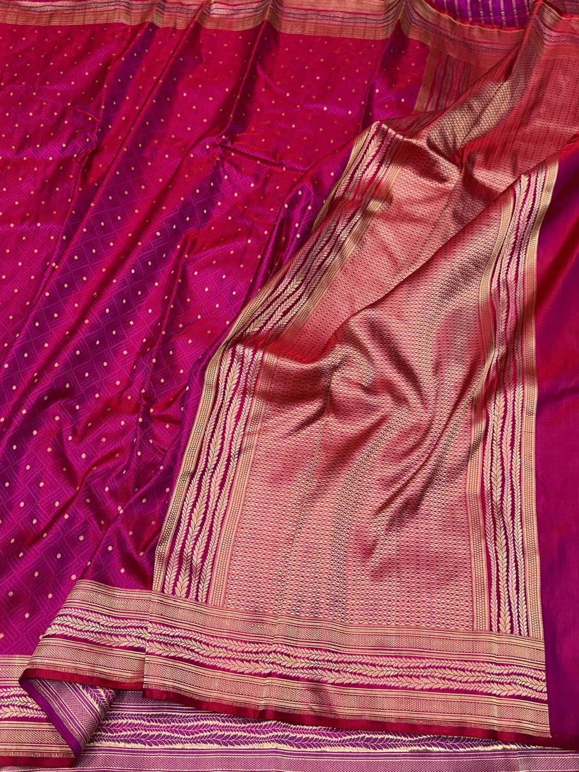 Rani Pink Handwoven Vintage Pure Banarasi Satin Silk Saree