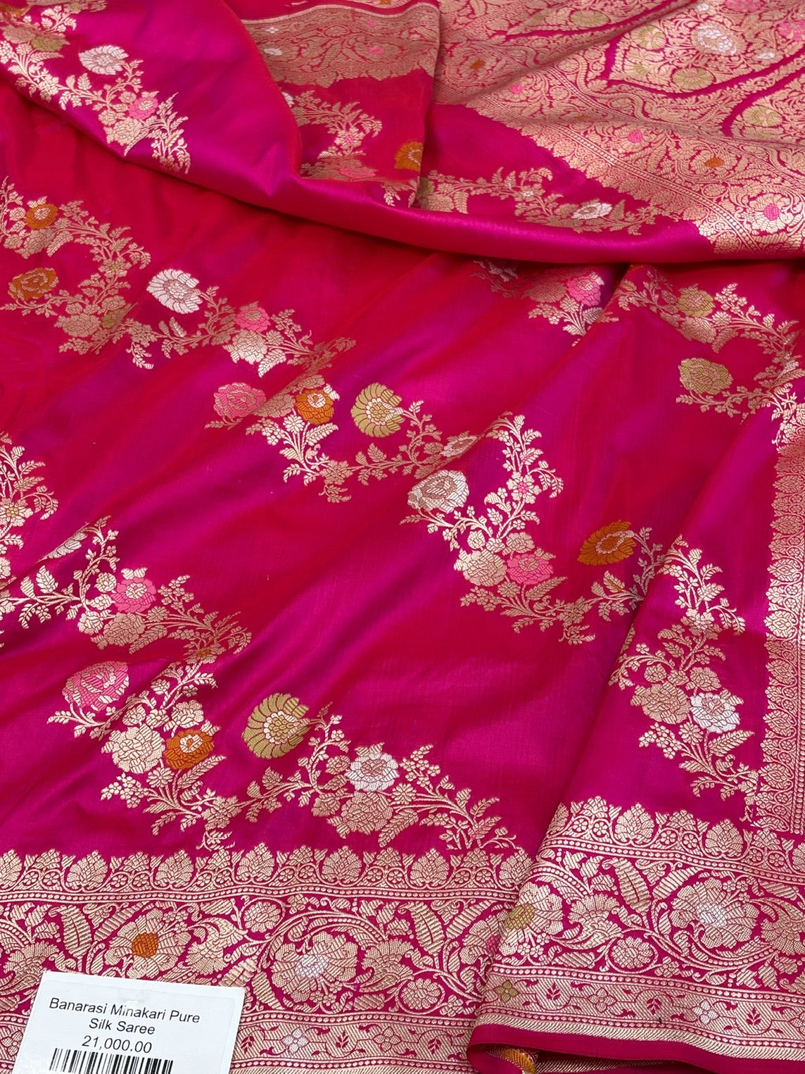 Rani pink Banarasi Minakari Pure Katan Silk Saree