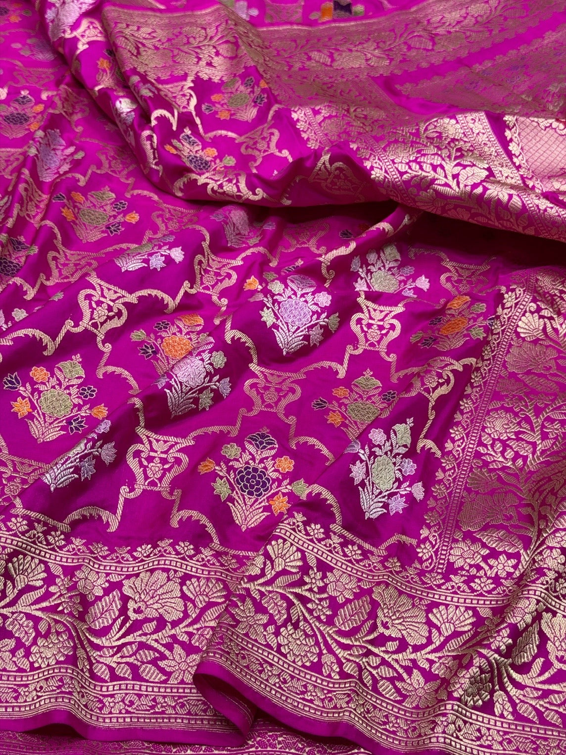 Rani Pink Handwoven Pure Banarasi Silk Saree