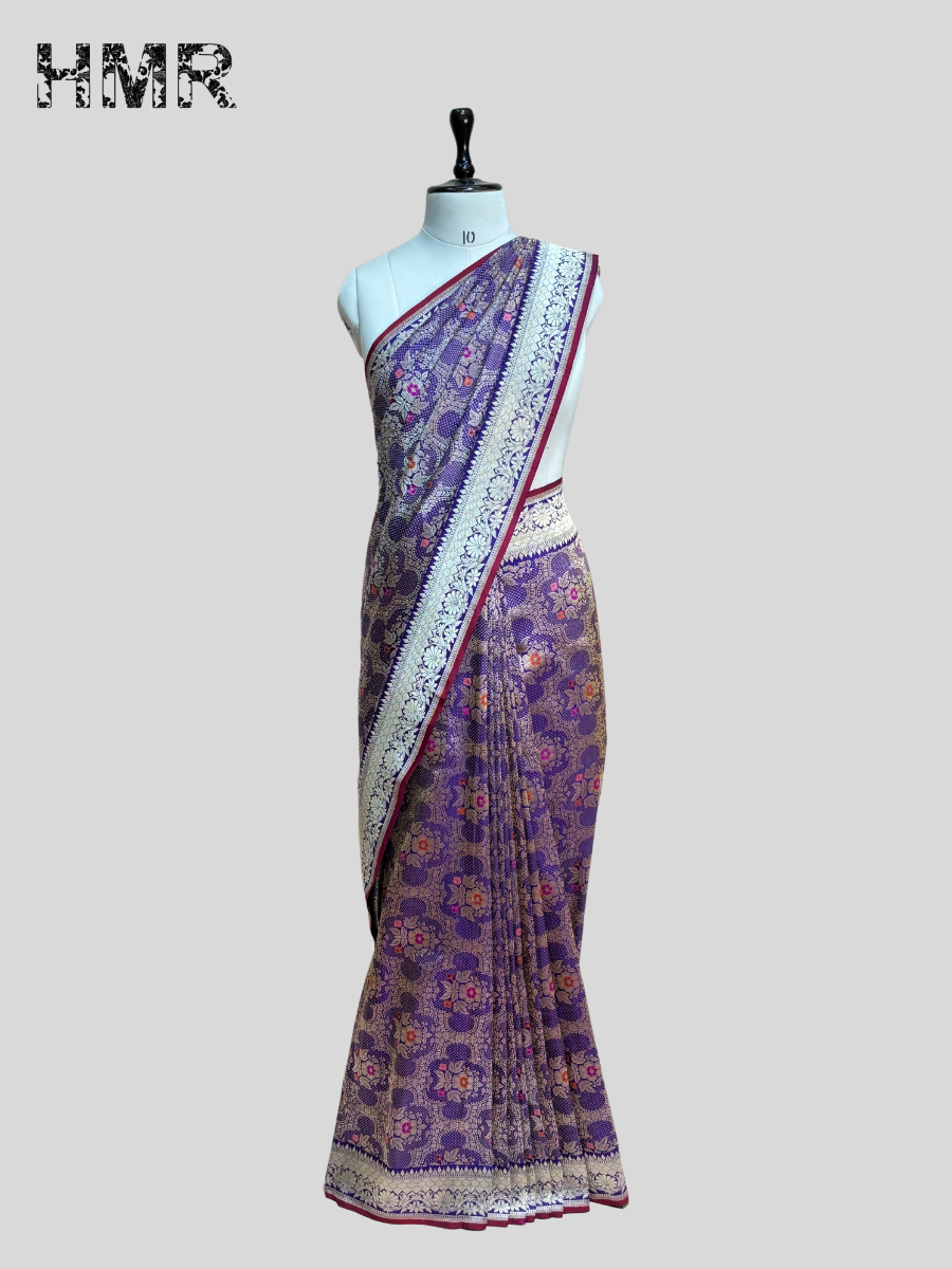 Purple Handwoven Pure Banarasi Silk Brocade Saree