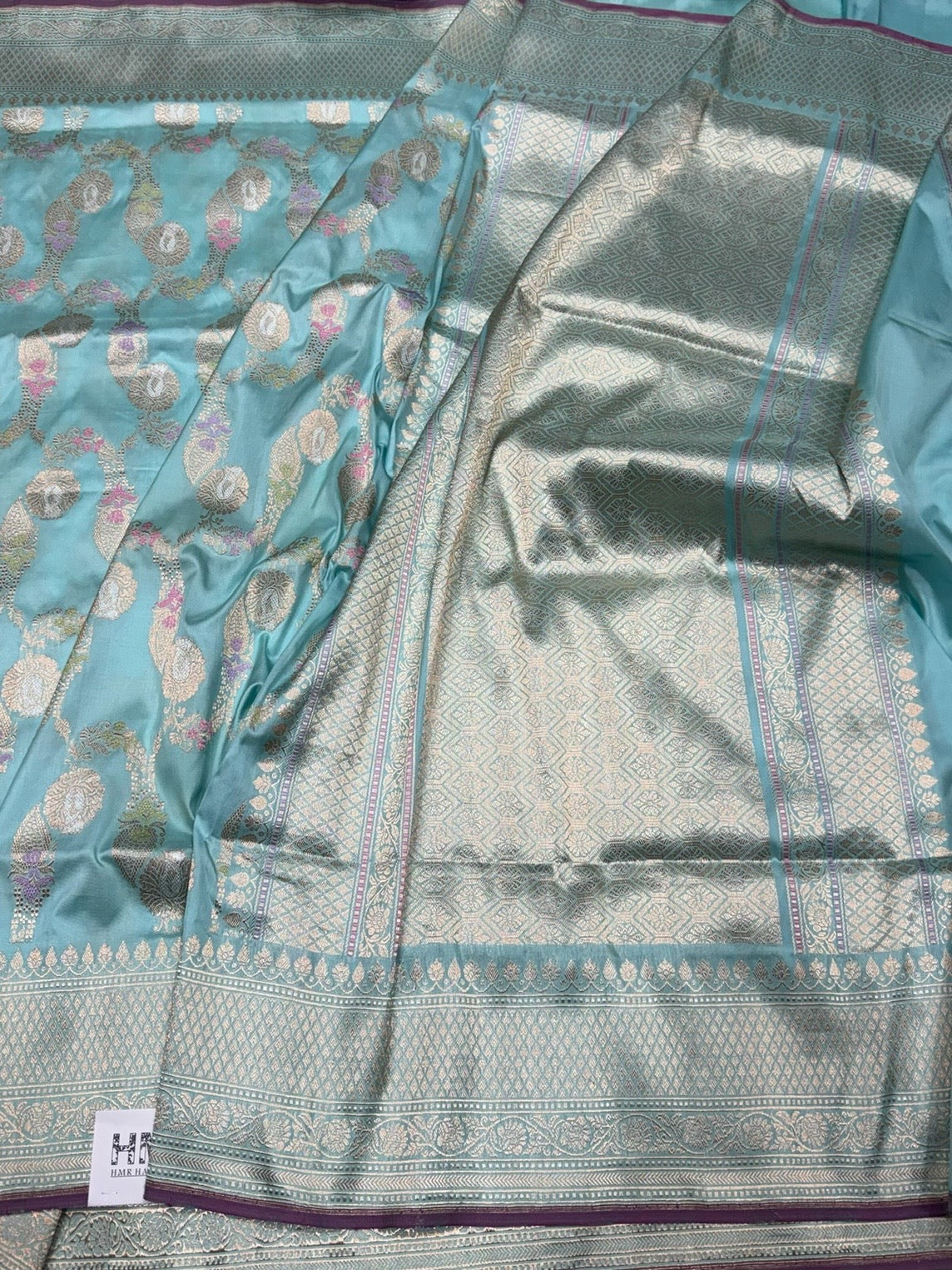 Sky Blue Handwoven Pure Banarasi Silk Saree