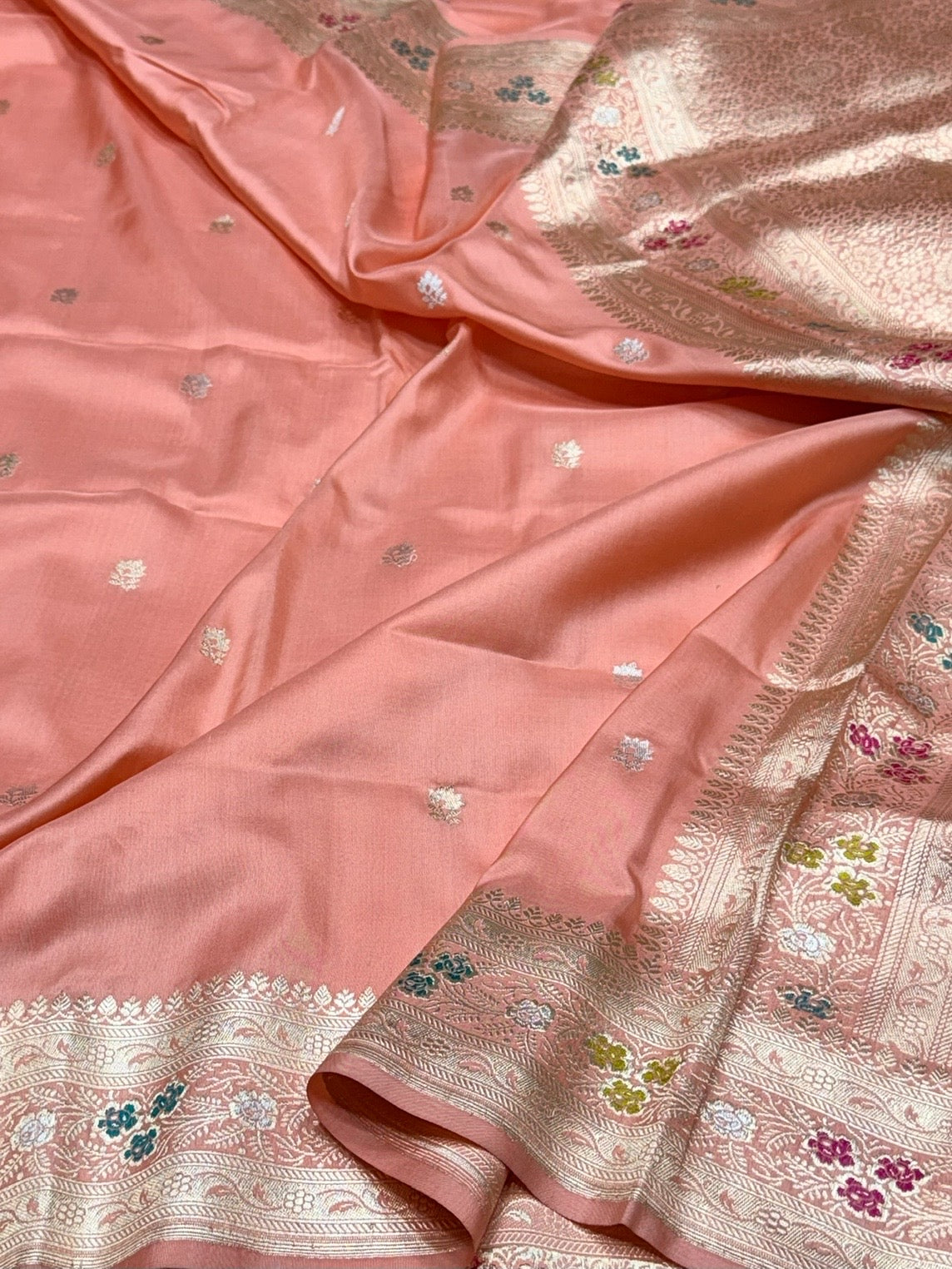 Peach Handwoven Pure Banarasi Silk Saree