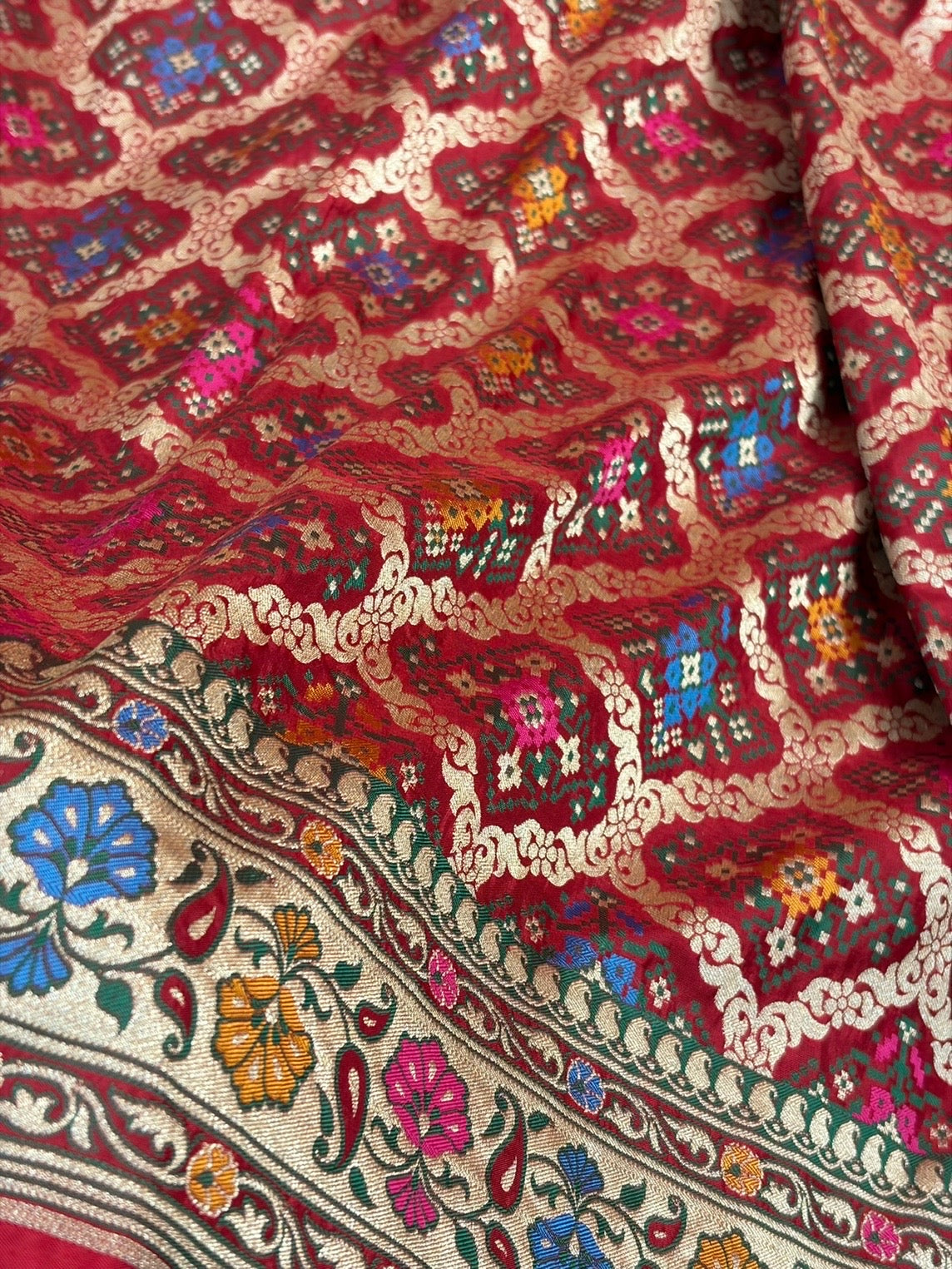 Red Banarasi Gharchola Pure Katan Silk Saree