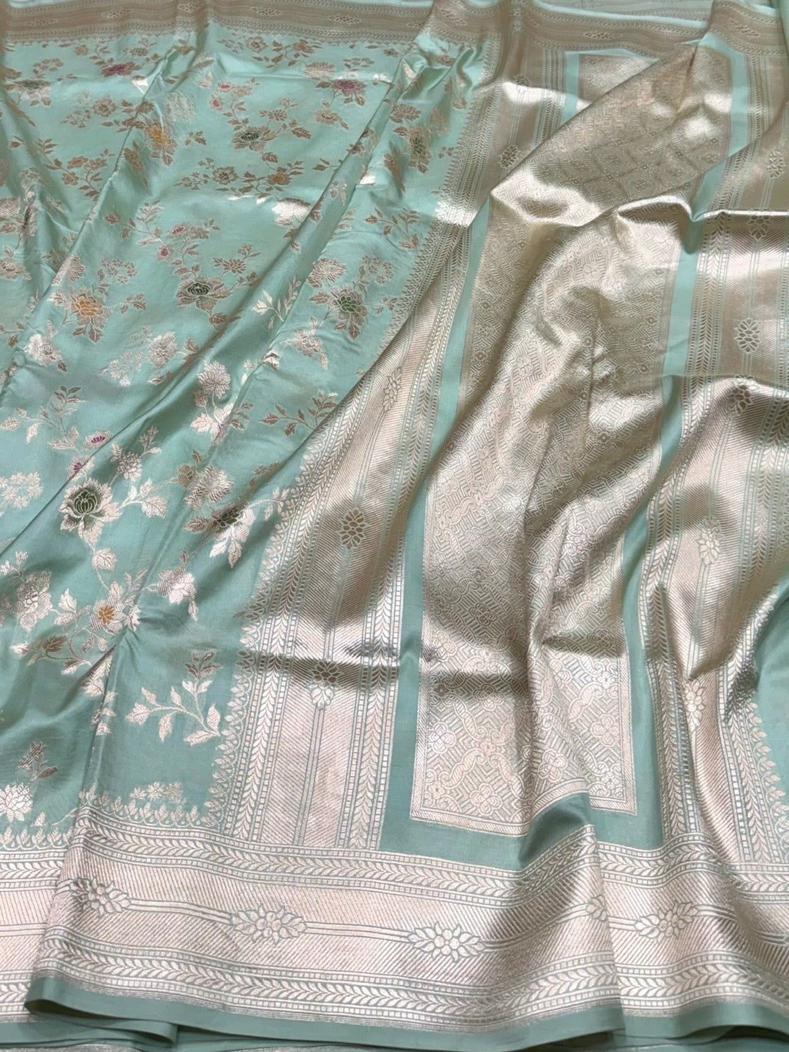 Pista Banarasi Minakari Pure Katan Silk Saree