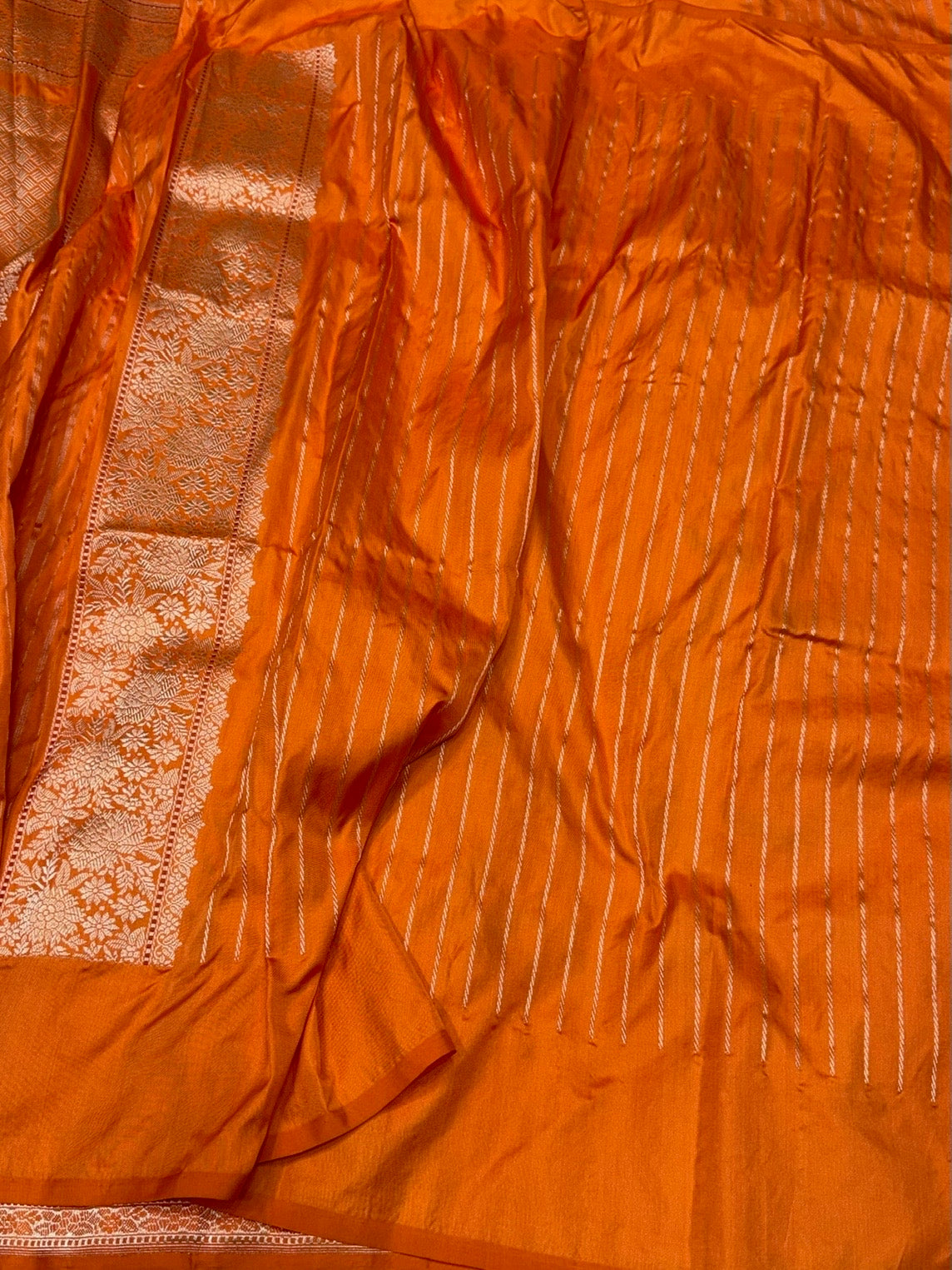 Orange Handwoven Banarasi Ektara Pure Silk Saree – Luxury Kadwa Handloom Wedding & Festive Saree