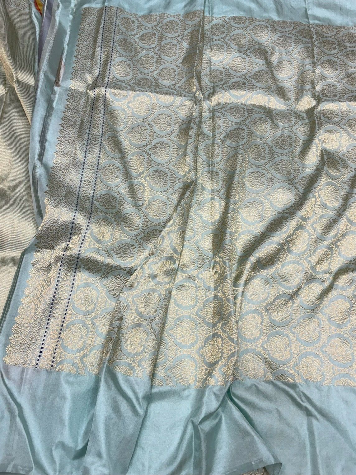 Powder Blue Handwoven Pure Banarasi Ektara Silk Saree