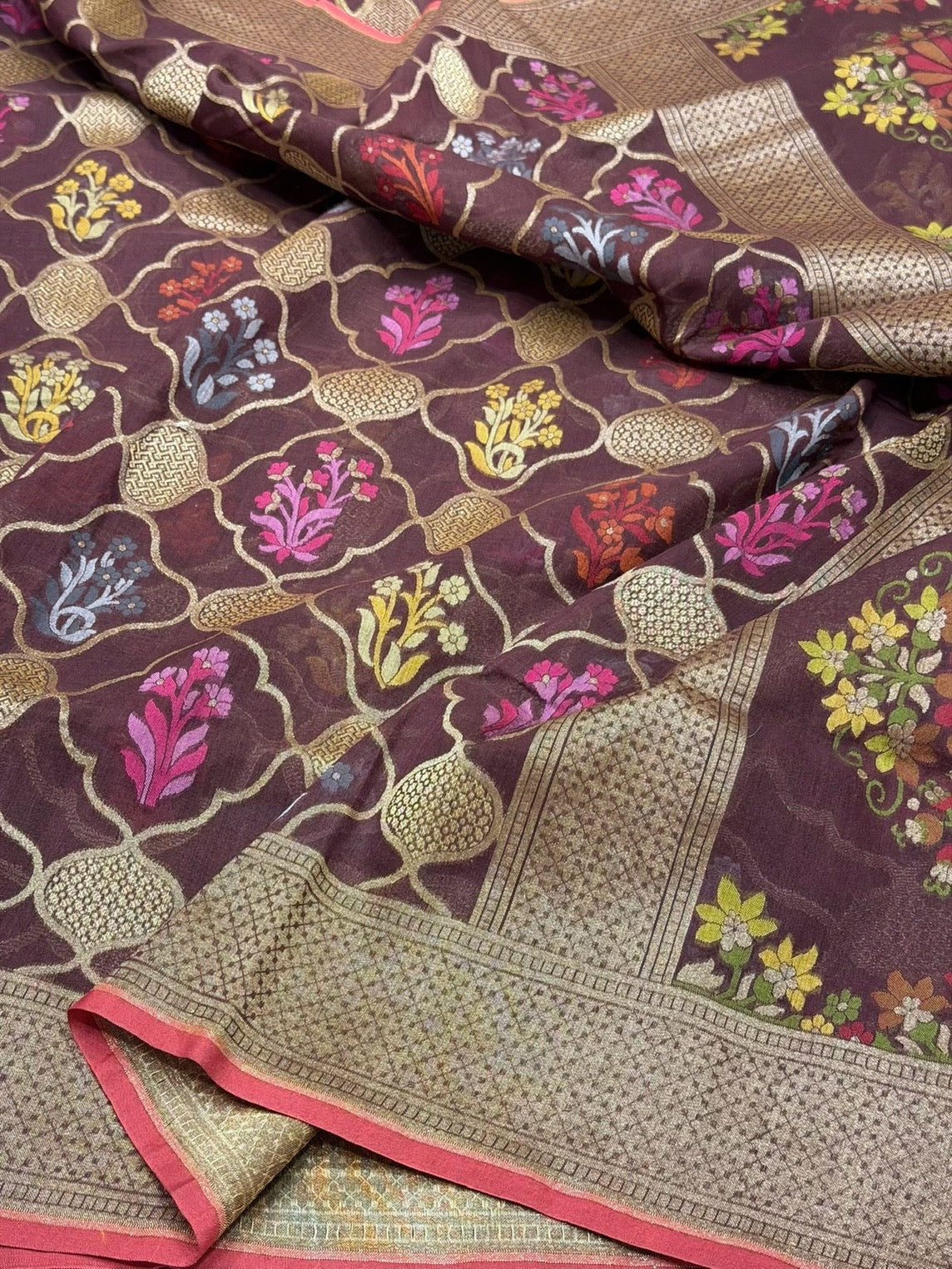 Wine Pure Muslin Cotton Jamdani Saree