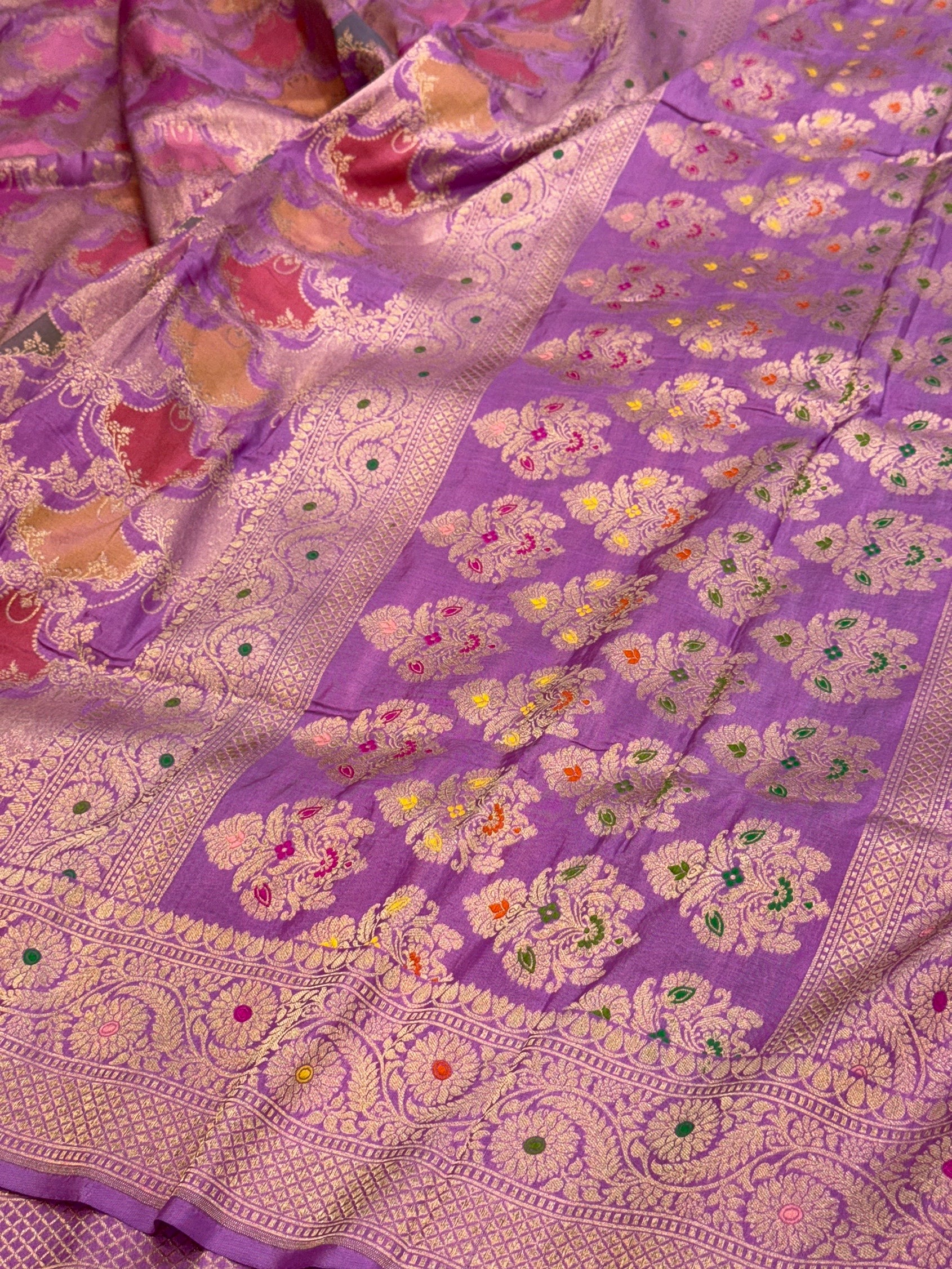 Multicolour Banarasi Pure Silk Saree – Cutwork Weave in 100% Pure Katan Silk