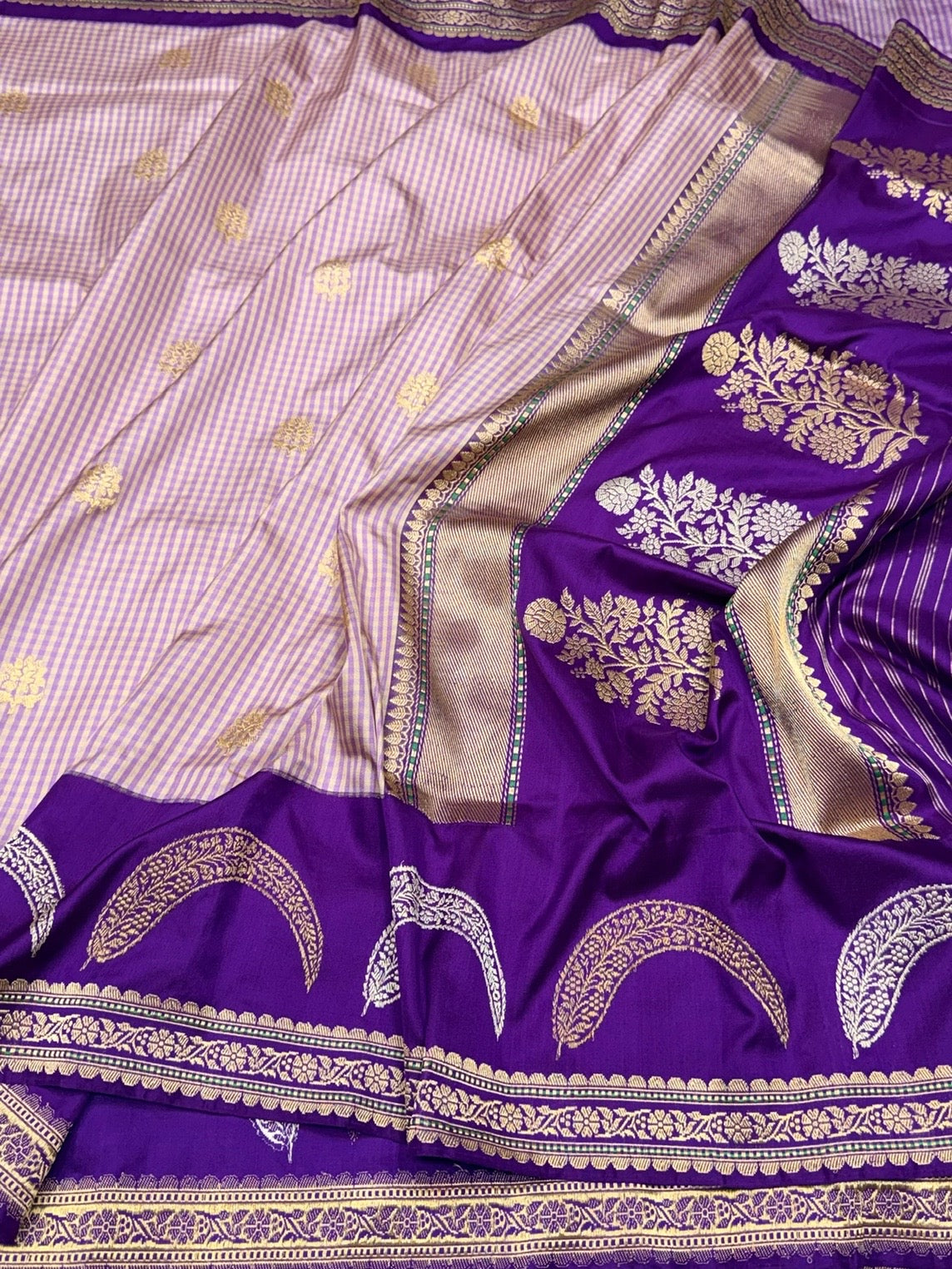 Purple Handwoven Pure Banarasi Ektara Silk Saree – Luxury Kadwa Weave