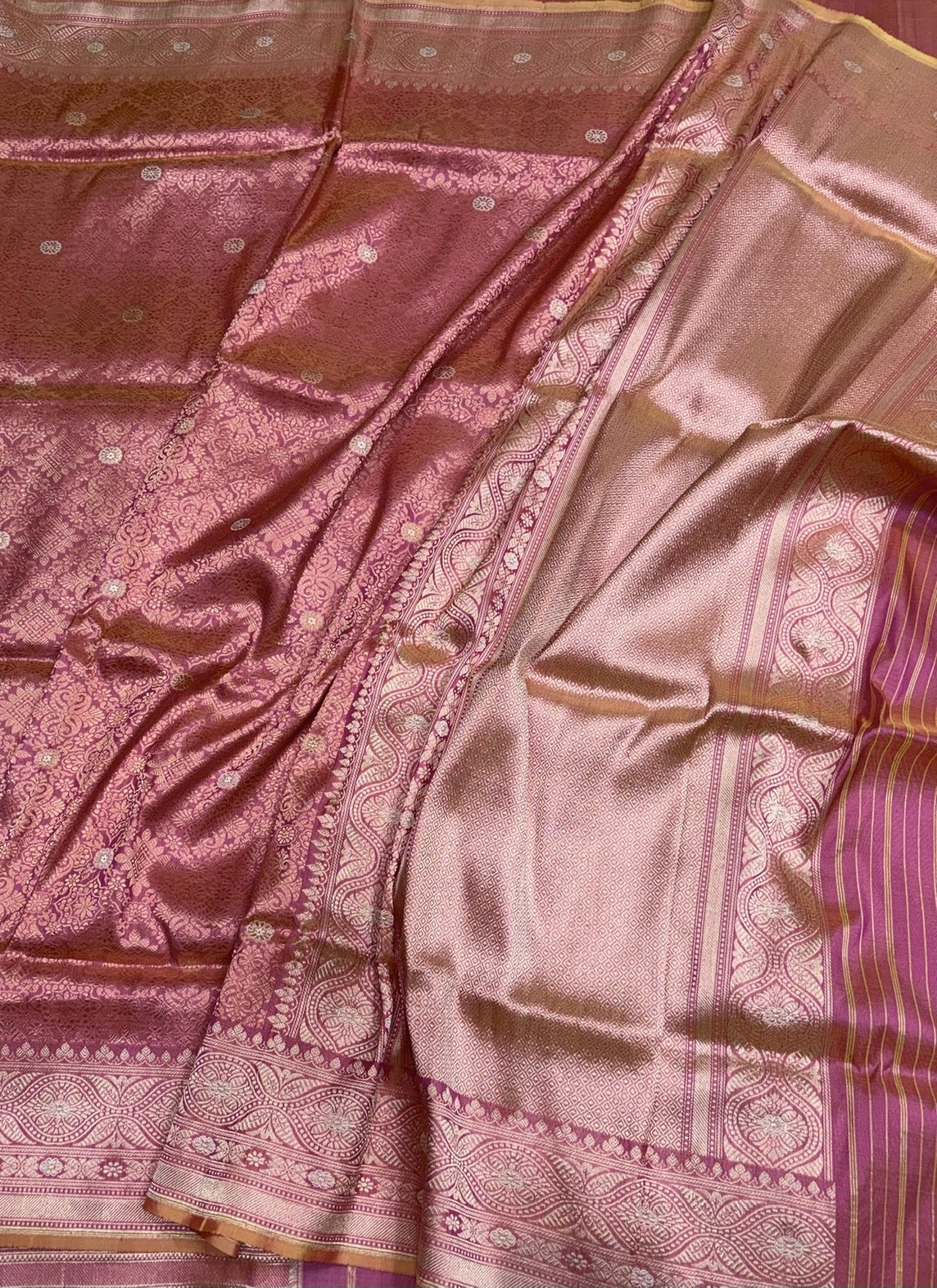 Orangish Pink Handwoven Pure Silk Brocade Saree