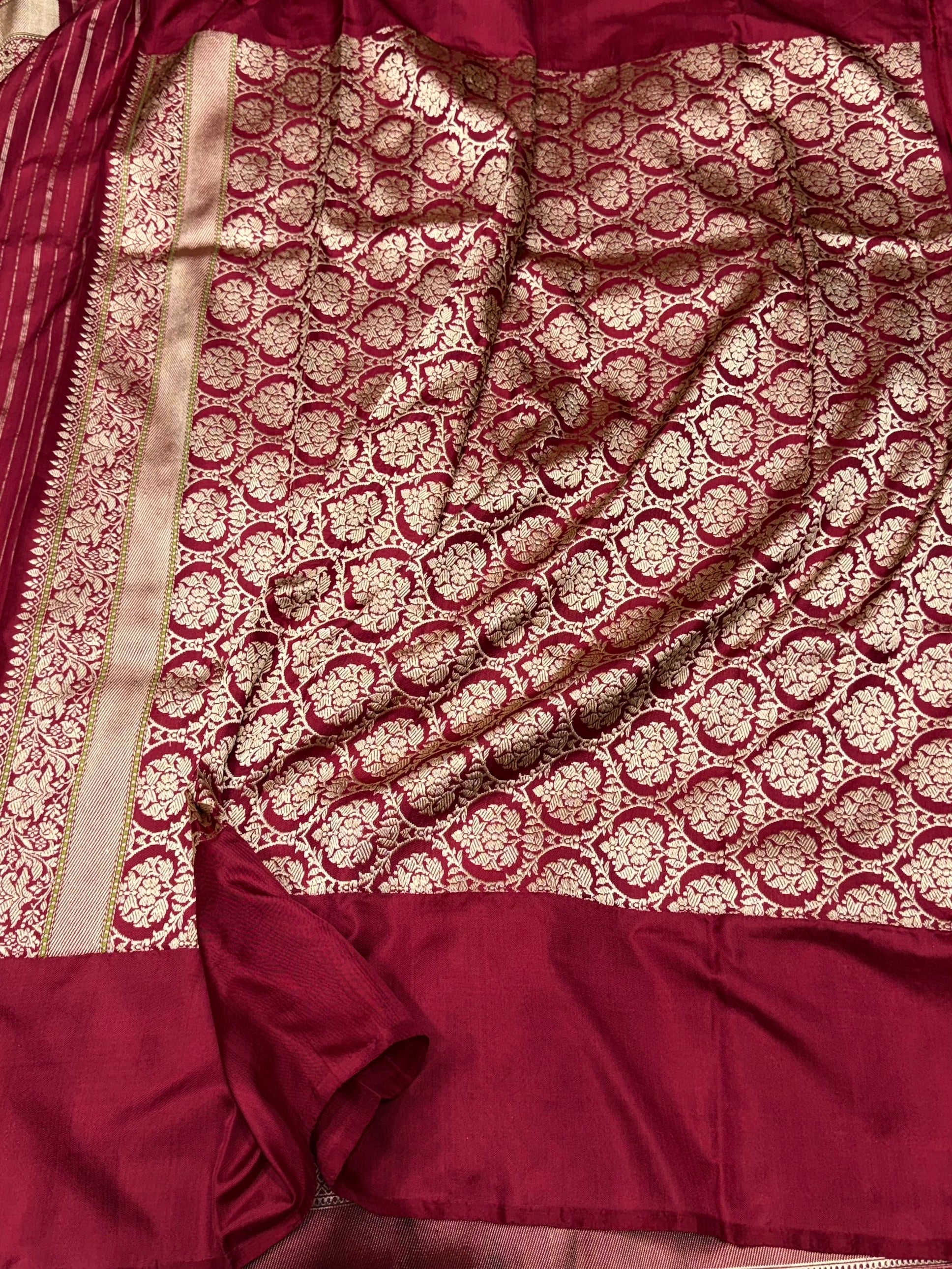 Beige Pure Banarasi Katan Ektara Silk Saree – Handwoven Kadwa Booti