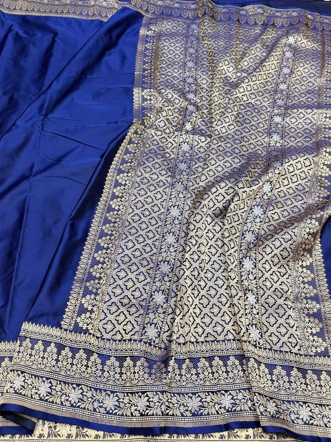 Royal Blue Handwoven Banarasi Pure Mashru Satin Silk Saree