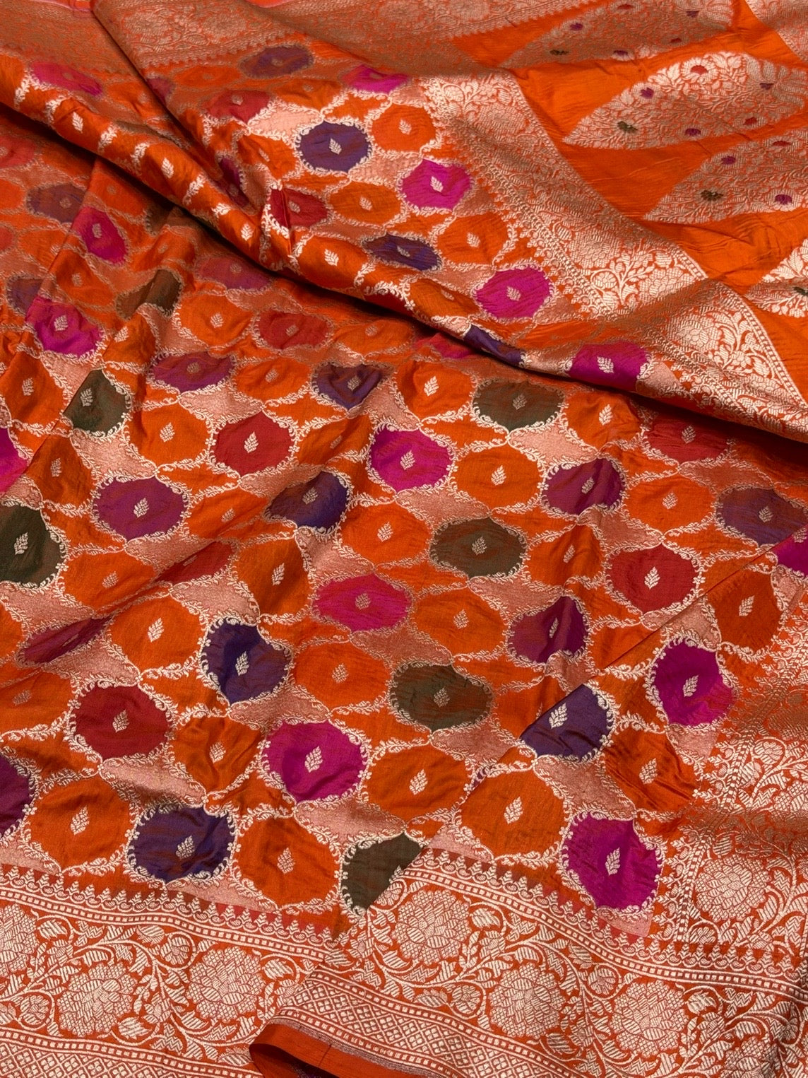 Multicolour Banarasi Pure Silk Saree – Cutwork Weave in 100% Pure Katan Silk