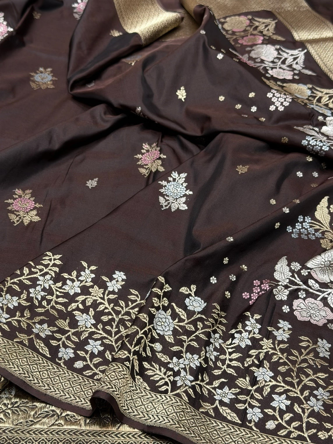 Coffee Handwoven Pure Banarasi Silk Saree