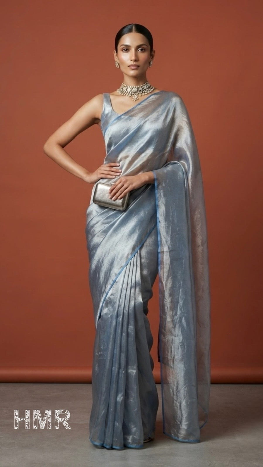 Powder Blue Pure Banarasi Tissue Silk Saree