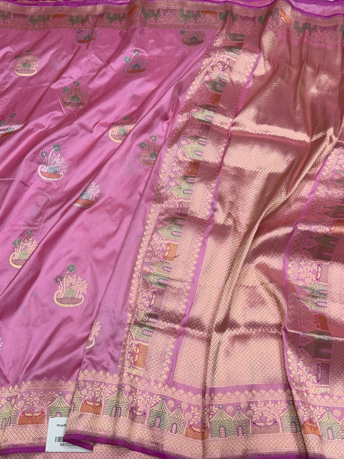 Pastel Pink Handwoven Banarasi Pure Silk Saree