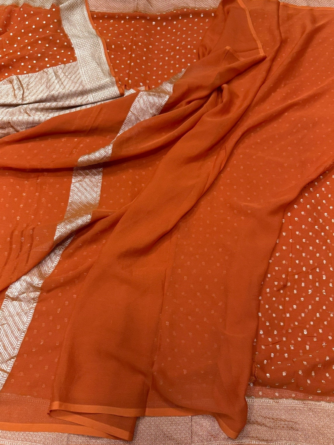 Orange Banarasi Pure Chiffon Georgette Saree