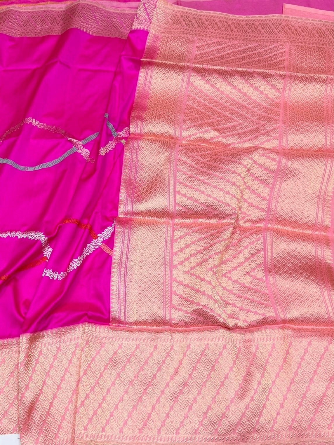 Rani Pink Handwoven Pure Banarasi Ektara Silk Saree