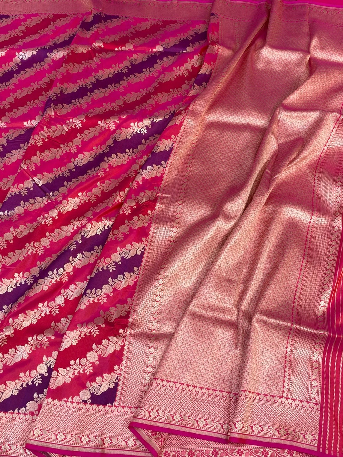 Rani Pink Rangkaat Banarasi Pure Katan Silk Saree