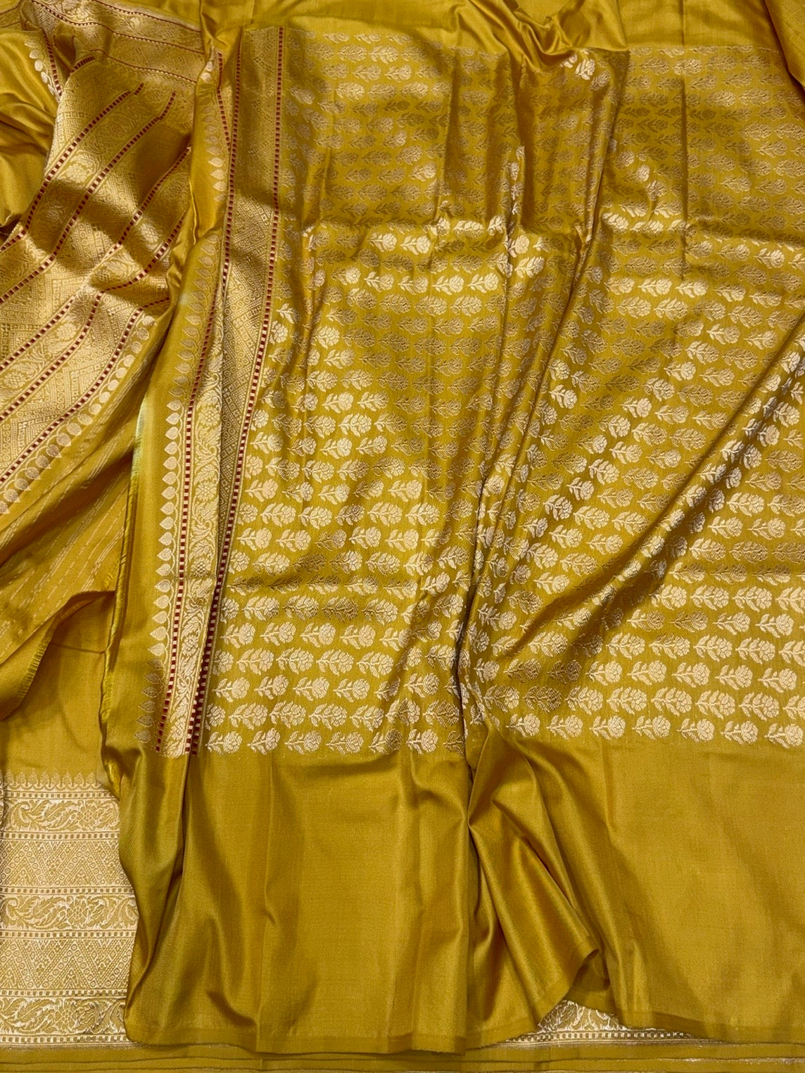 Mustard Yellow Handwoven Pure Banarasi Ektara Silk Saree – Authentic Kadwa Weave