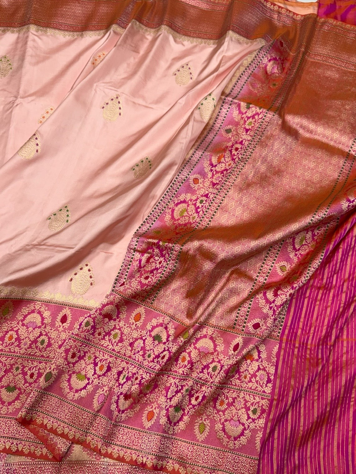 Peach Handwoven Pure Banarasi Ektara Silk Saree
