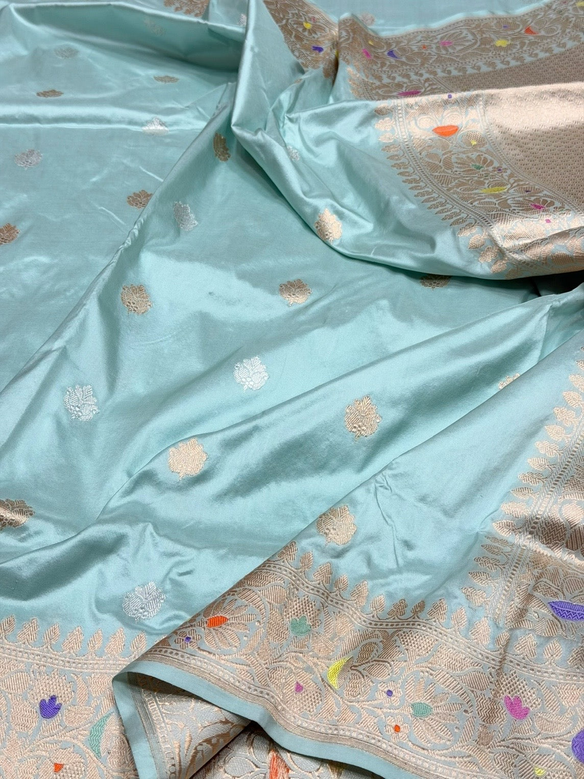 Sky Blue Handwoven Pure Banarasi Silk Saree