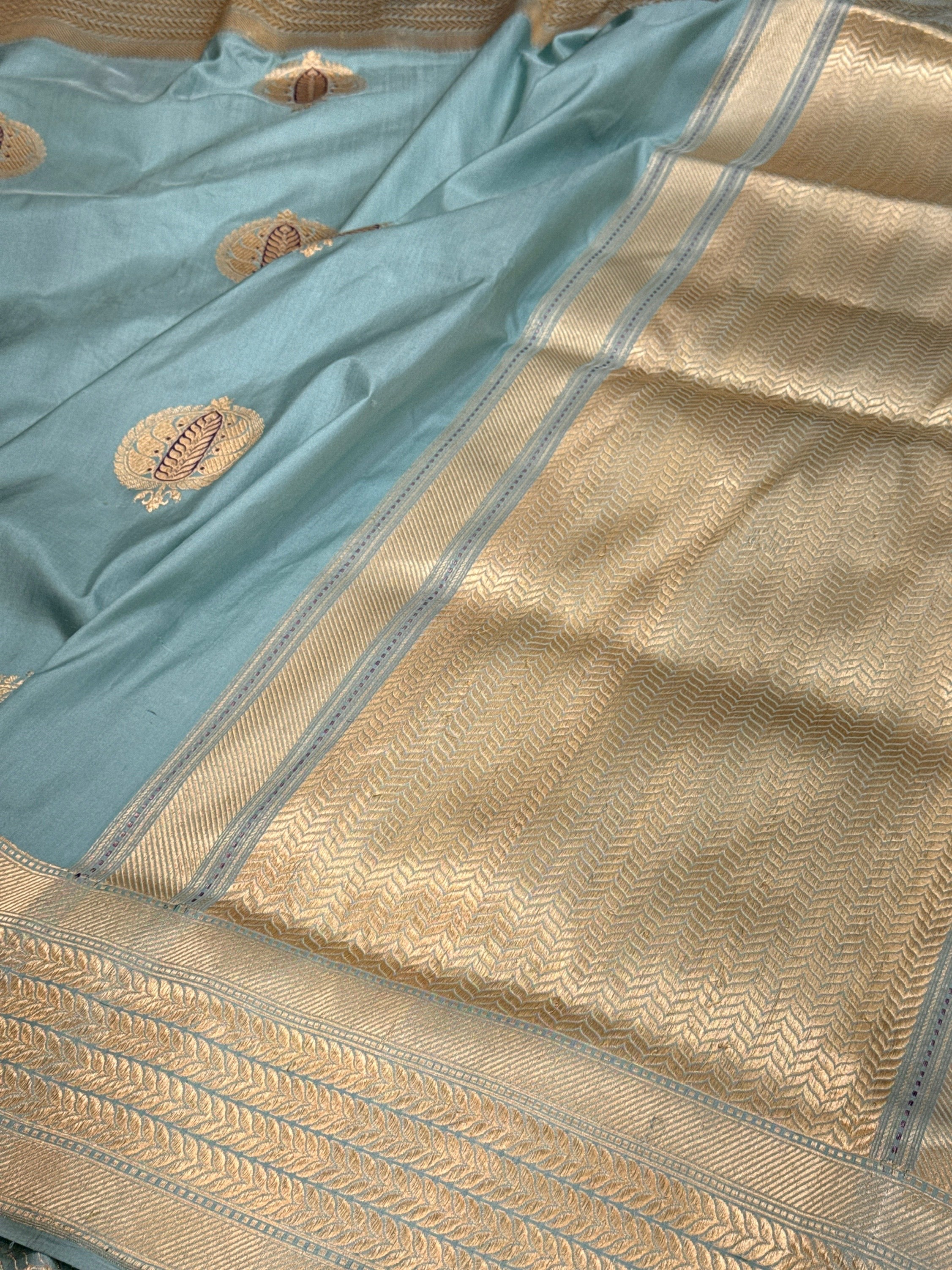 Powder Blue Handwoven Pure Banarasi Silk Saree